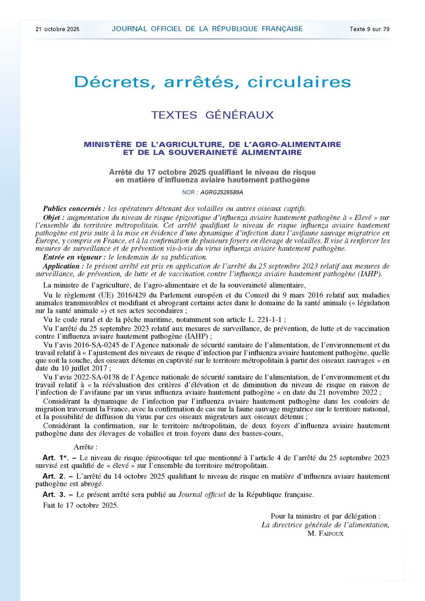 influenza aviaire arrete