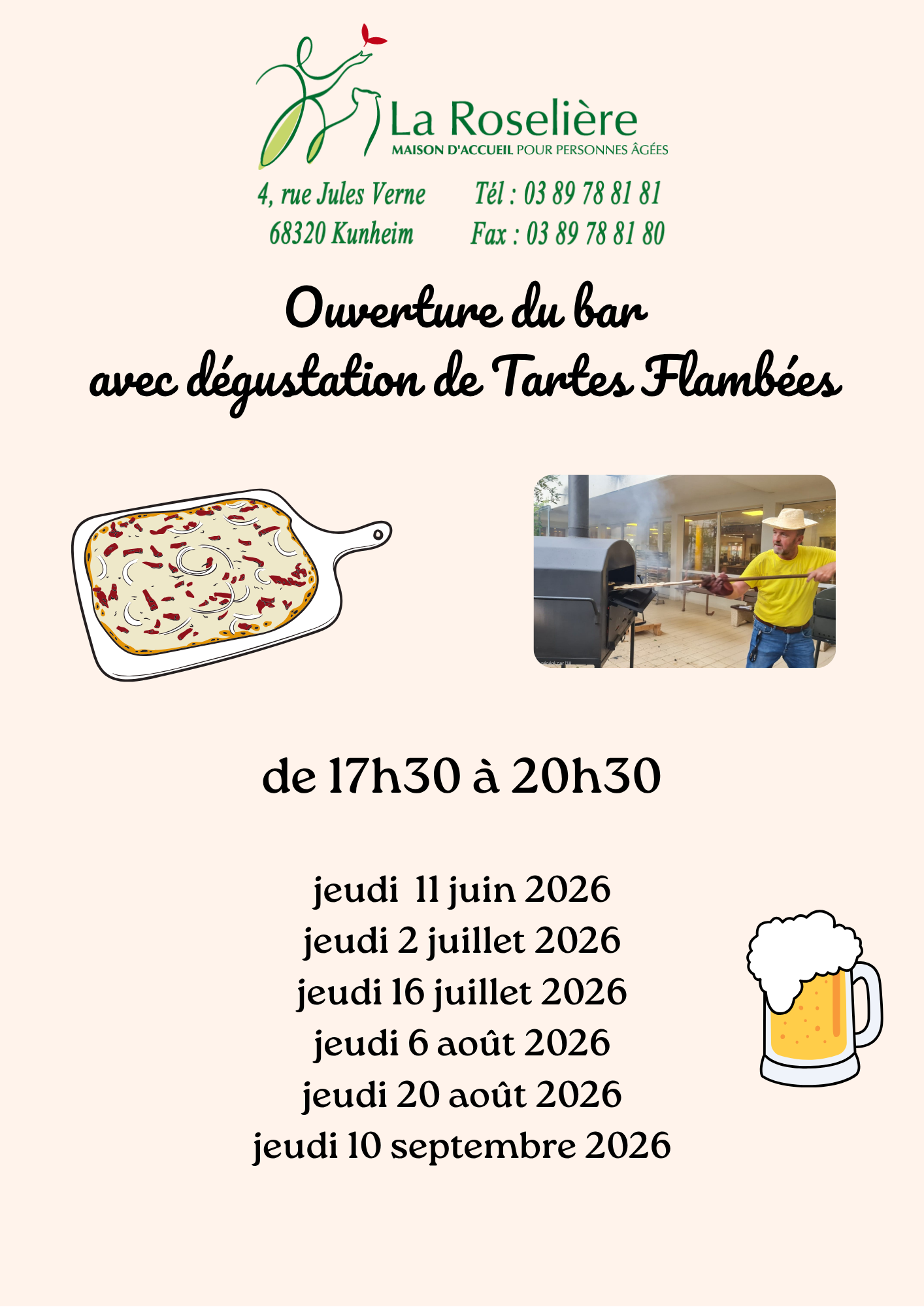 Flyer Roselière ouverture du Bar et soirée tartes flambées Flyer Roselière ouverture du Bar et soirée tartes flambées