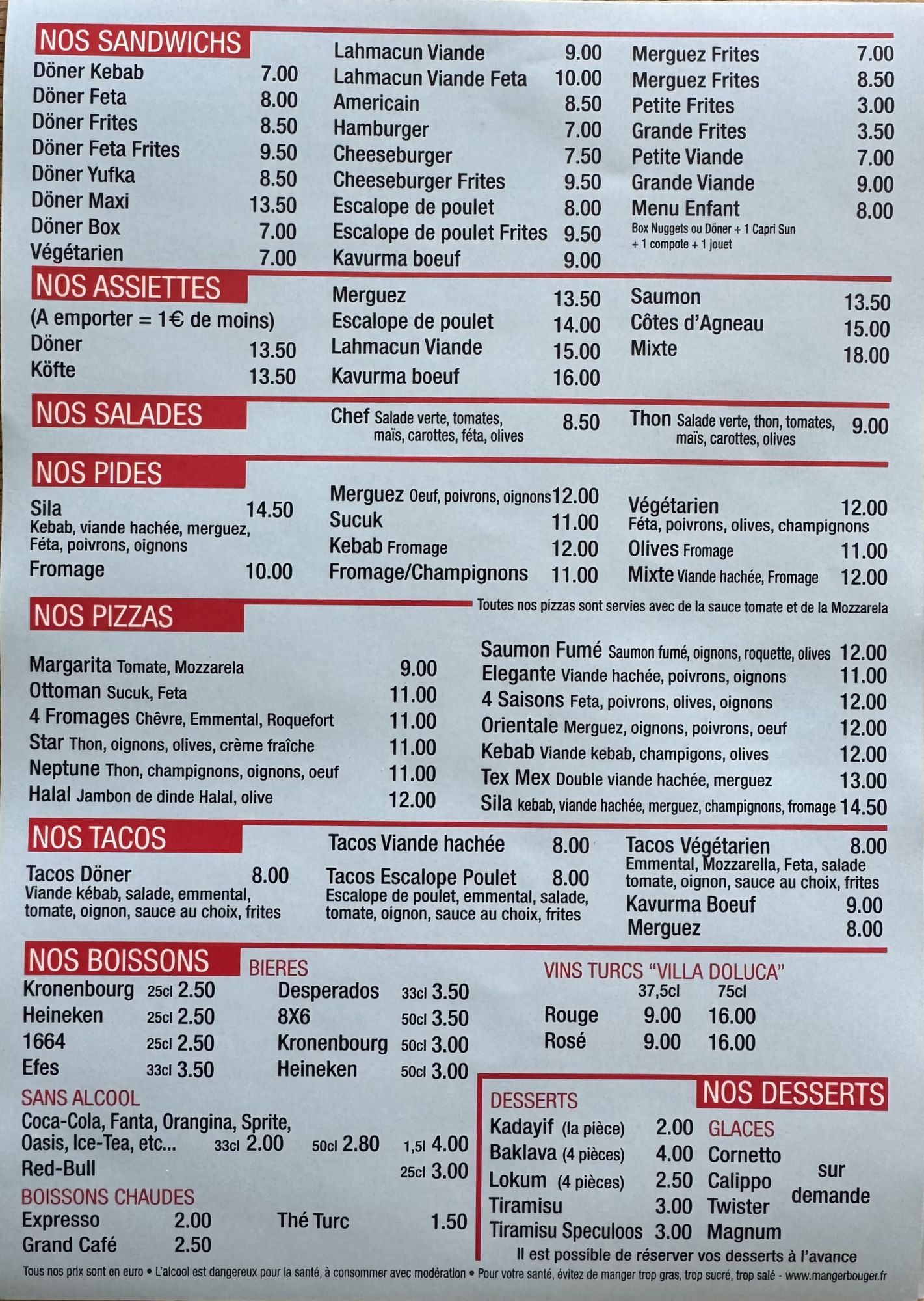 plaquette Döner 2025 tarifs